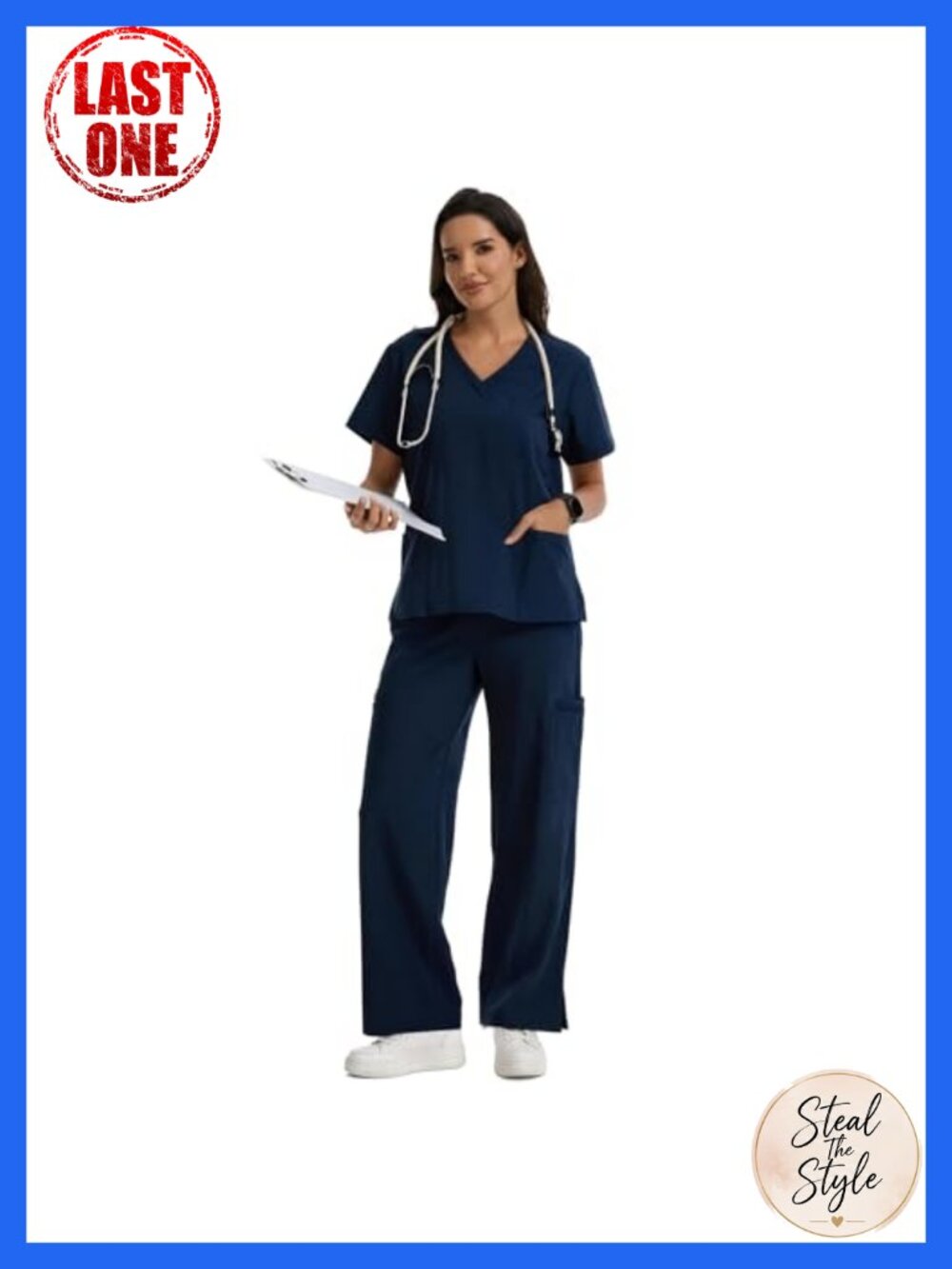 Women's Medical Scrub Set V-Neck Top & Straight Leg Pants 9 Pockets Stretch
